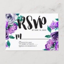 Respuesta RSVP de Boda Rosa floral Mint & Purple