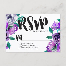 Respuesta RSVP de Boda Rosa floral Mint & Purple