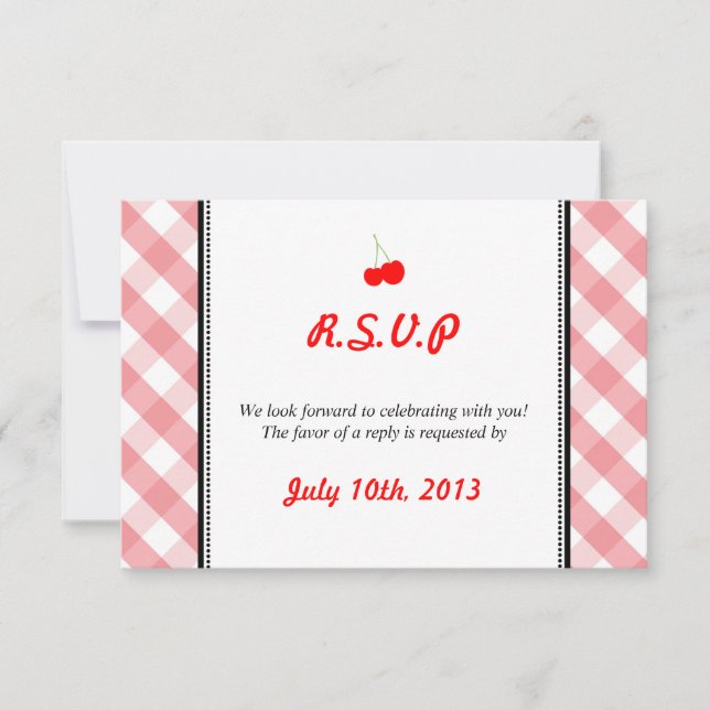 Respuesta RSVP de boda rústica de campo con gingha (Anverso)