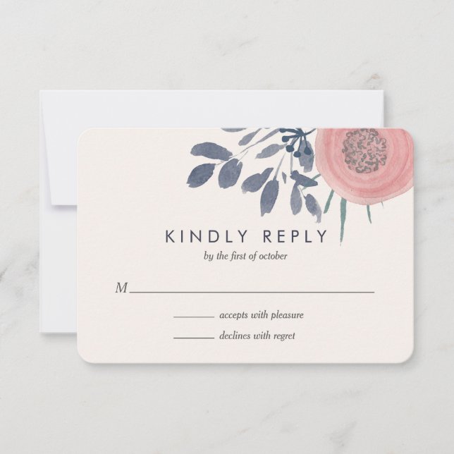 Respuesta RSVP de bodas de Rubor Poppies (Anverso)