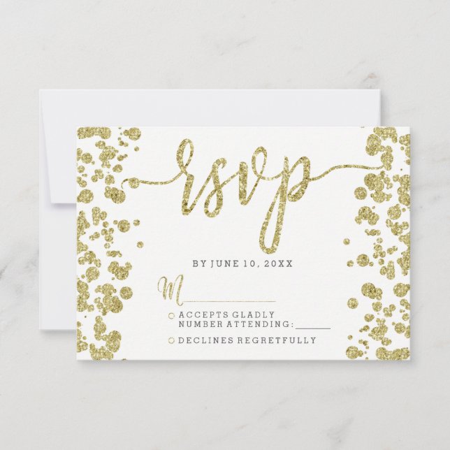 Respuesta RSVP de Confetti blanco y oro (Anverso)