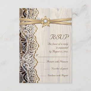 Respuesta RSVP de encaje, flor de cinta y boda de