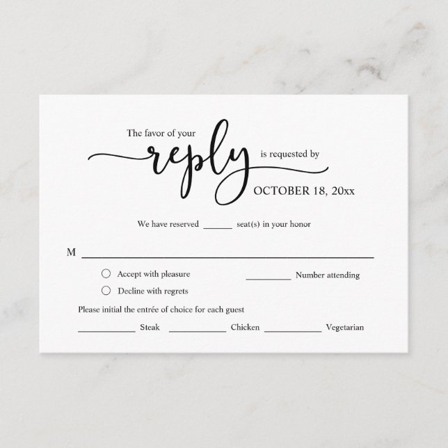 Respuesta RSVP de invitación de boda, tarjeta de o (Anverso)