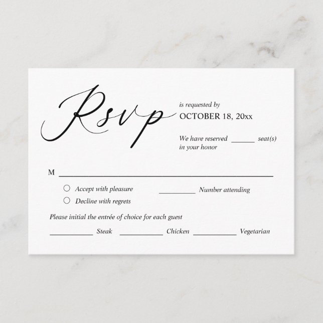 Respuesta RSVP de invitación de boda, tarjeta de o (Anverso)