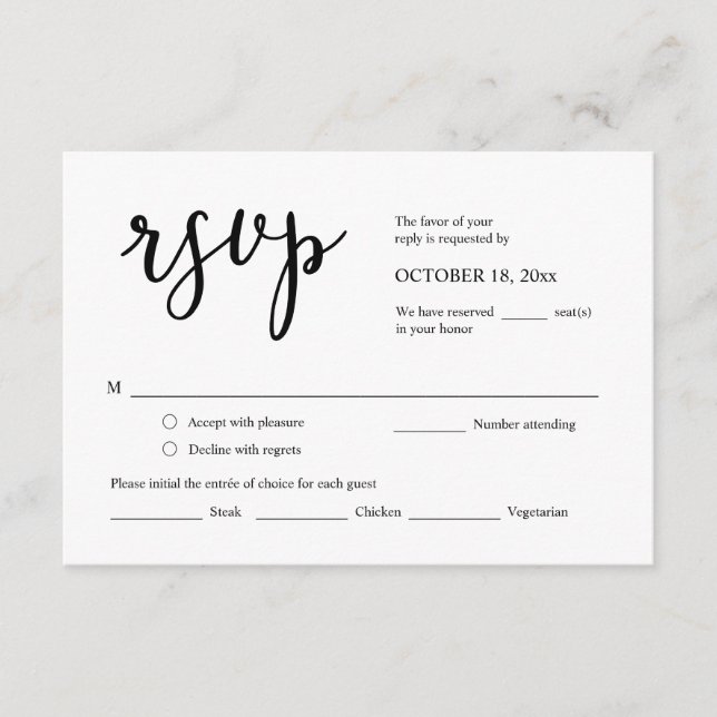 Respuesta RSVP de invitación de boda, tarjeta de o (Anverso)