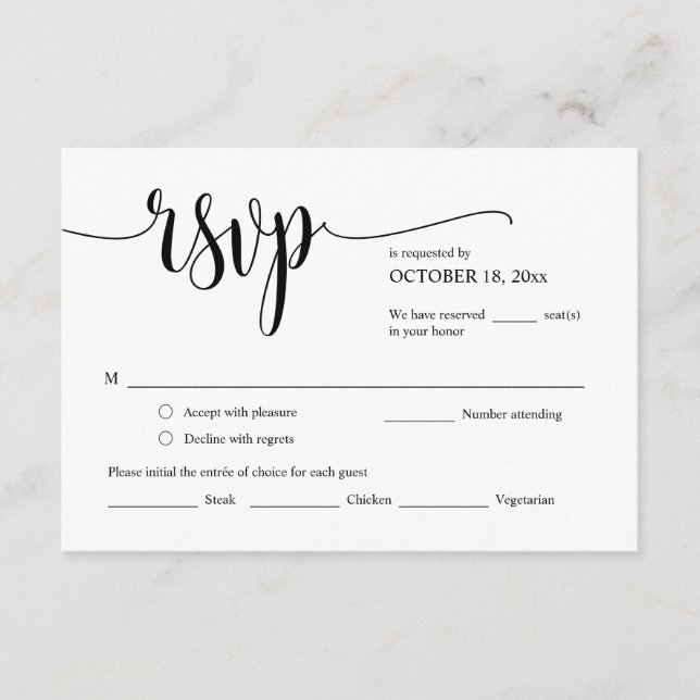 Respuesta RSVP de invitación de boda, tarjeta de o (Anverso)