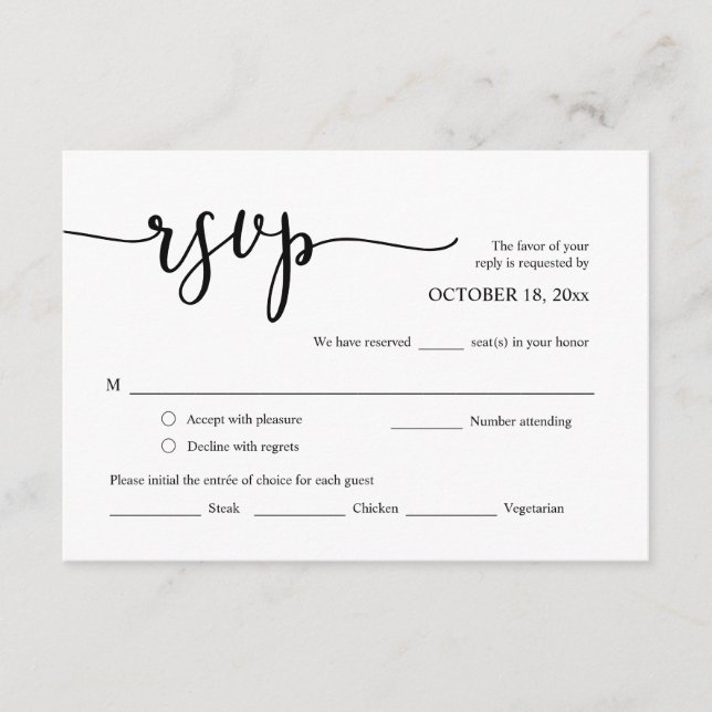 Respuesta RSVP de invitación de boda, tarjeta de o (Anverso)