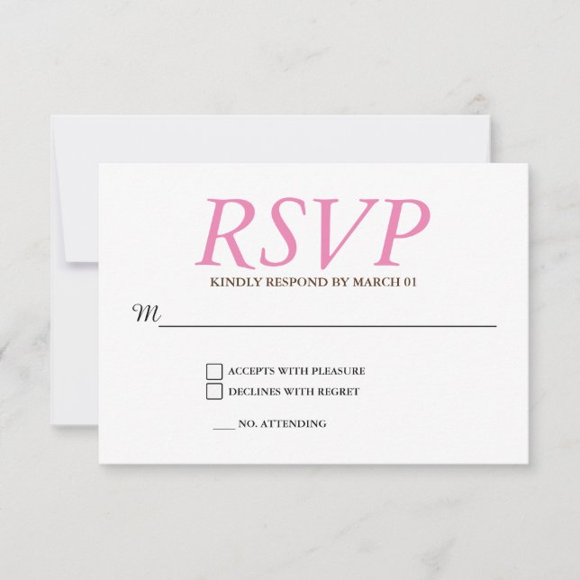 Respuesta RSVP de la boda blanca rosa lisa (Anverso)