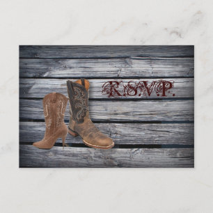 Respuesta RSVP de la boda de Barn Wood Western Cow