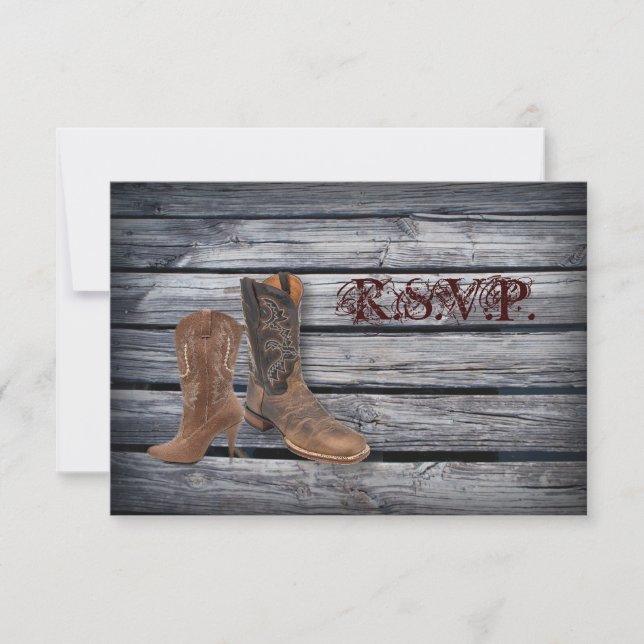 Respuesta RSVP de la boda de Barn Wood Western Cow (Anverso)