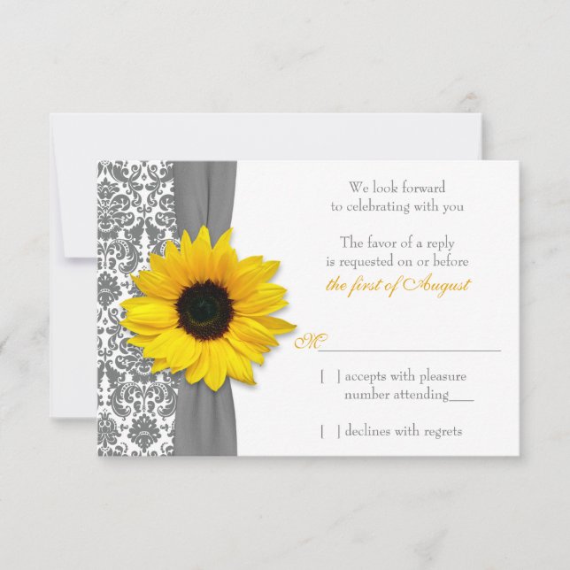 Respuesta RSVP de la boda de la Damasco de Gris am (Anverso)