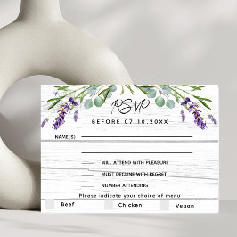 Respuesta RSVP de la boda del menú de la madera vi