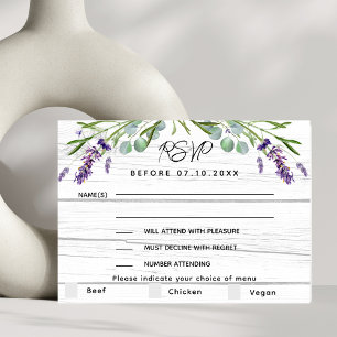 Respuesta RSVP de la boda del menú de la madera vi