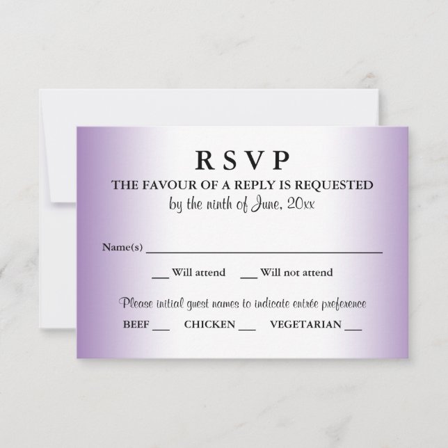 Respuesta RSVP de la boda púrpura (Anverso)