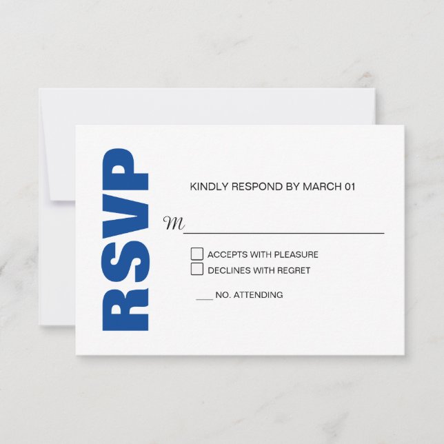 Respuesta RSVP de la moderna boda blanca azul (Anverso)