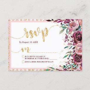 Respuesta RSVP de Rubor Flowers Stripes & Gold Wed