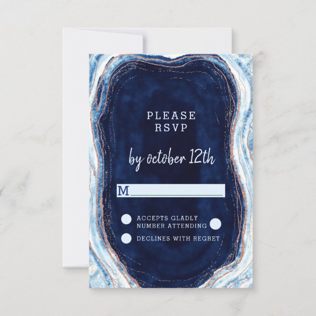 Respuesta RSVP de Sapphire Blue Rosa Gold Geode We (Anverso)