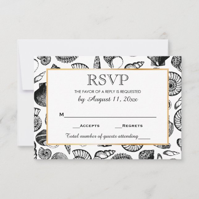 Respuesta RSVP de Seashells Beach Wedding (Anverso)