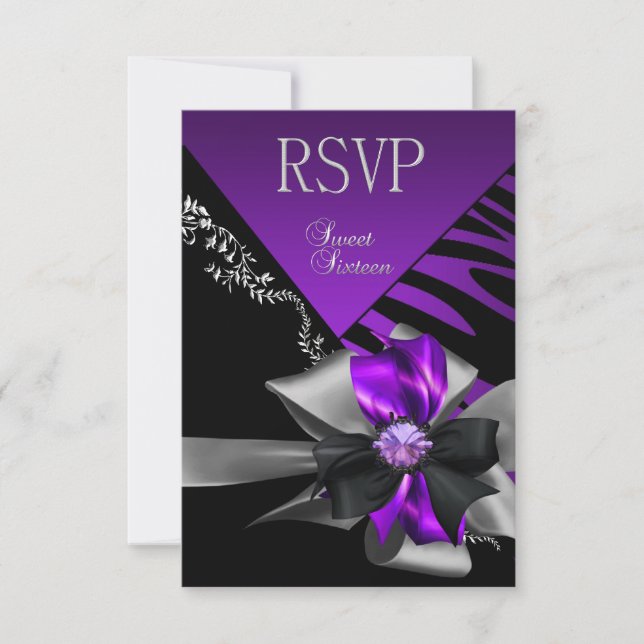Respuesta RSVP Dulces 16 Cebra Morado Negro Plata (Anverso)