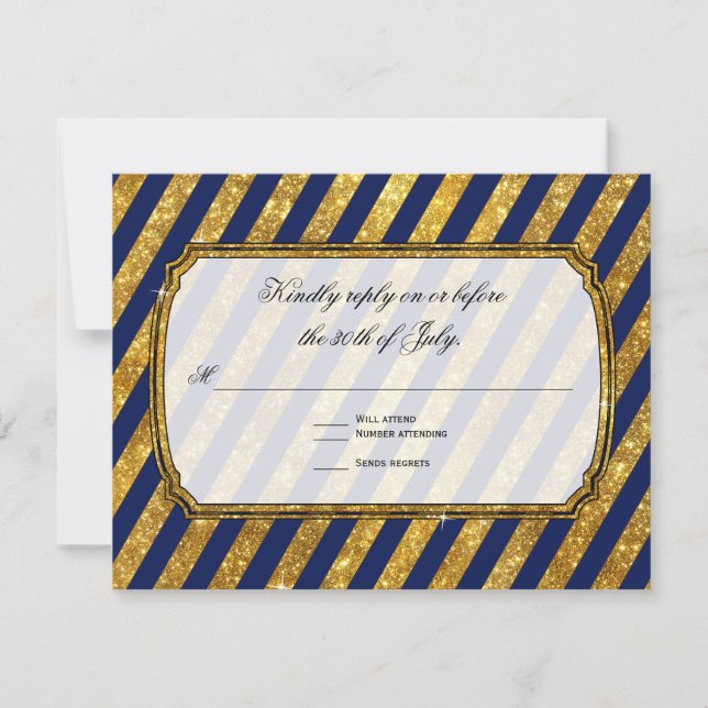 Respuesta RSVP en franja azul de la marina Faux Go (Anverso)
