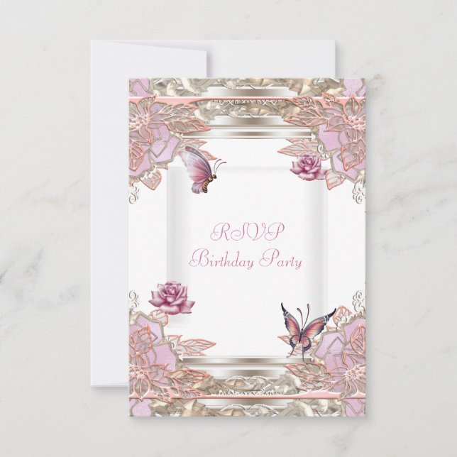 Respuesta RSVP Fiesta Rosa Mariposa Blanca (Anverso)
