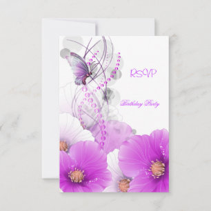Respuesta RSVP Floral Bonito Lila Mariposa Blanca