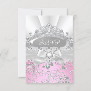 Respuesta RSVP Pretty Tiara & Bow Quinceañera Rosa
