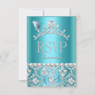 Respuesta RSVP Quinceañera 15 Azul Damask Mariposa