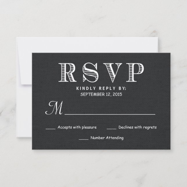 Respuesta RSVP Rustic Burlap Boda - Negro (Anverso)