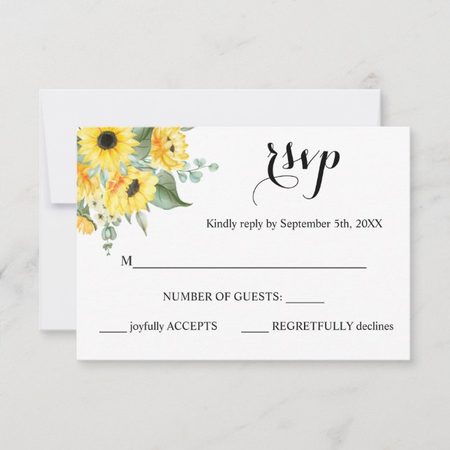 Respuesta RSVP Tarjeta Boda de girasoles verde (Anverso)