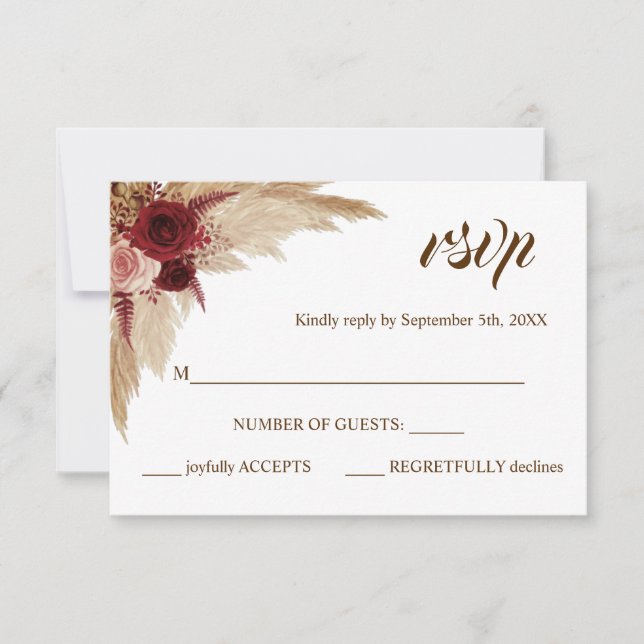 Respuesta RSVP Tarjeta de Boda de gramaje Pampas (Anverso)