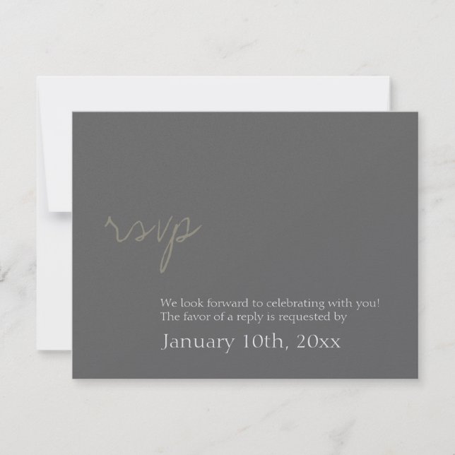 Respuesta simple y elegante de RSVP de boda en gri (Anverso)