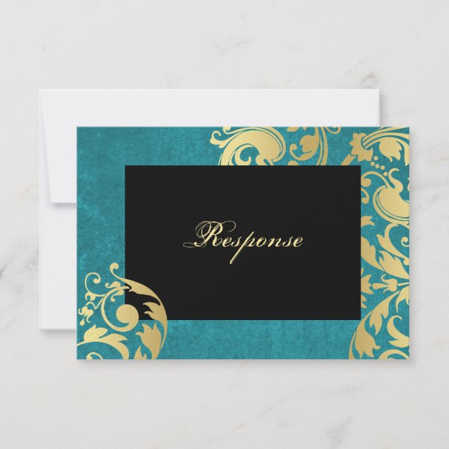 Respuesta verde azulada y Gold Shimmer Boda Floral (Anverso)