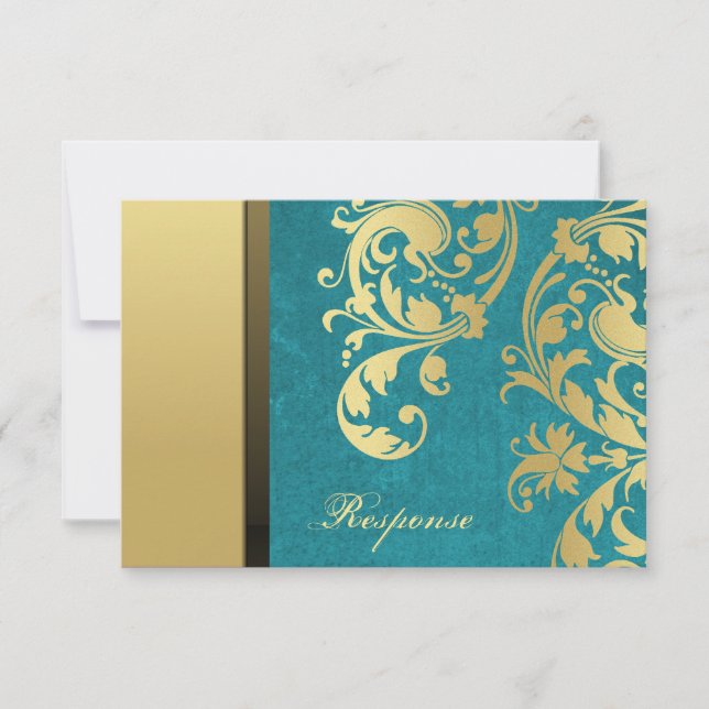 Respuesta verde azulada y Gold Shimmer Boda Floral (Anverso)