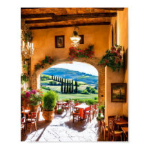 Restaurante en el Muro de Toscana Poster de Arte