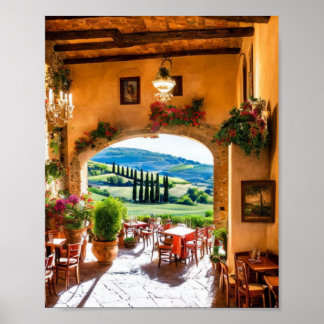 Restaurante en el Muro de Toscana Poster de Arte