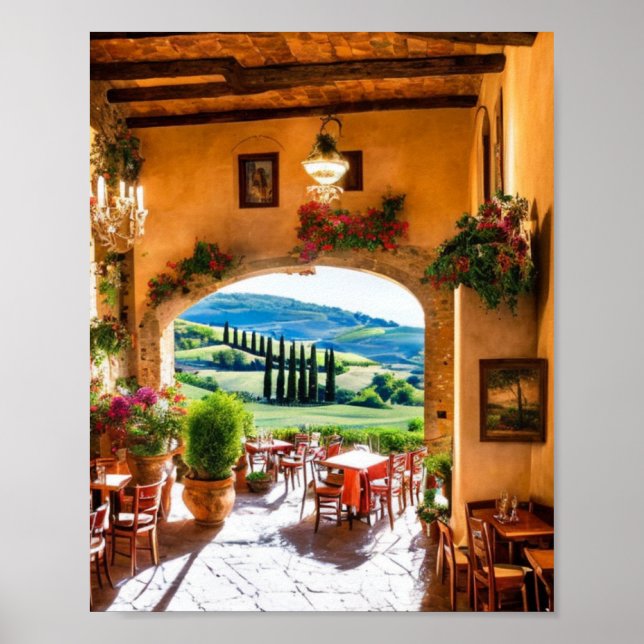 Restaurante en el Muro de Toscana Poster de Arte (Frente)