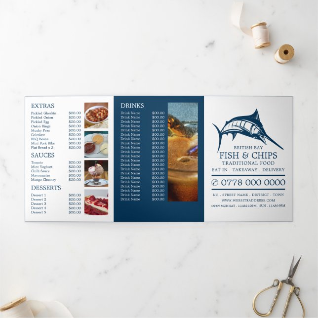 Restaurante Fish & Chip Shop Menú Tri-Fold Flyer (Exterior)