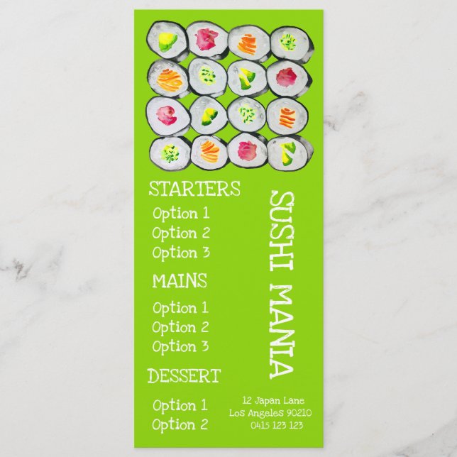 Restaurante japonés Sushi menú para la cena (Anverso)