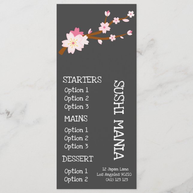 Restaurante japonés Sushi menú para la cena (Anverso)