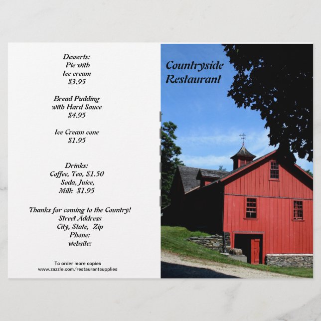 Restaurante, Menú Rural, Personalizar. (Anverso)