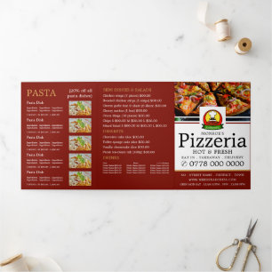 Restaurante Pizza, Menú Pizzería Volante Tri-Fold