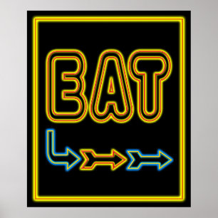 Restaurante Retro Neon Rótulo Arte Imprimir