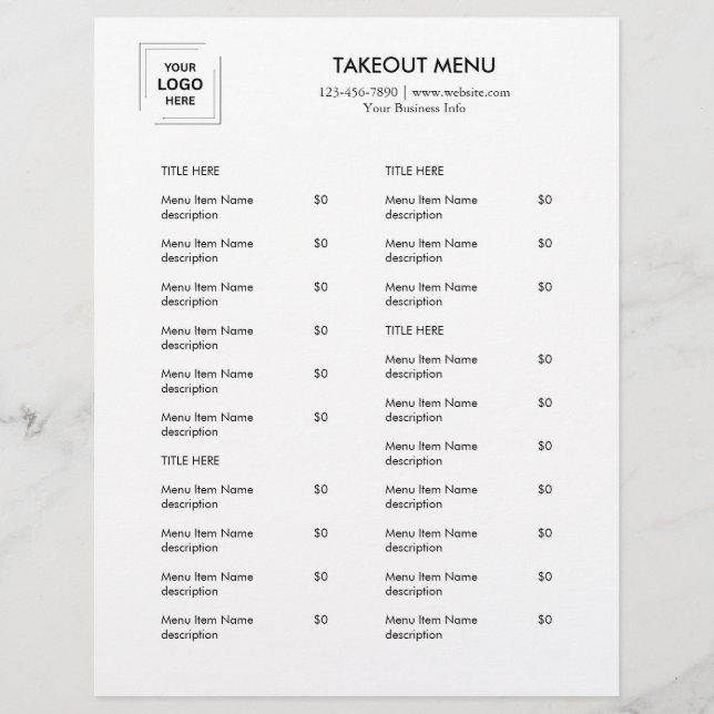 Restaurante Takeout | Menú de Comidas con Logotipo (Frente)