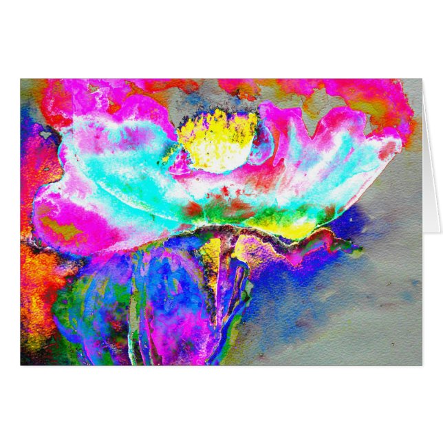 Resumen Adormidera rosa, acuarela, pintura floral (Anverso (Horizontal))