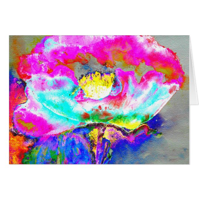 Resumen Adormidera rosa, acuarela, pintura floral (Anverso (Horizontal))