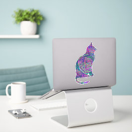 Resumen Art Purple Pink Pattern Cat Art Pegatina