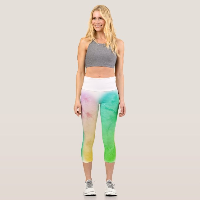 Resumen Art Turquesa Verde Capri Leggings (Anverso)