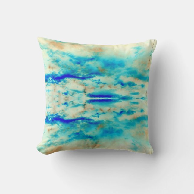 Resumen arte azul turquesa acuática crema almohada (Anverso)
