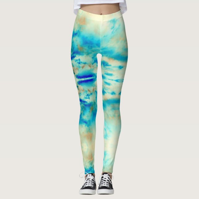 Resumen arte crema azul turquesa leggings para muj (Anverso)
